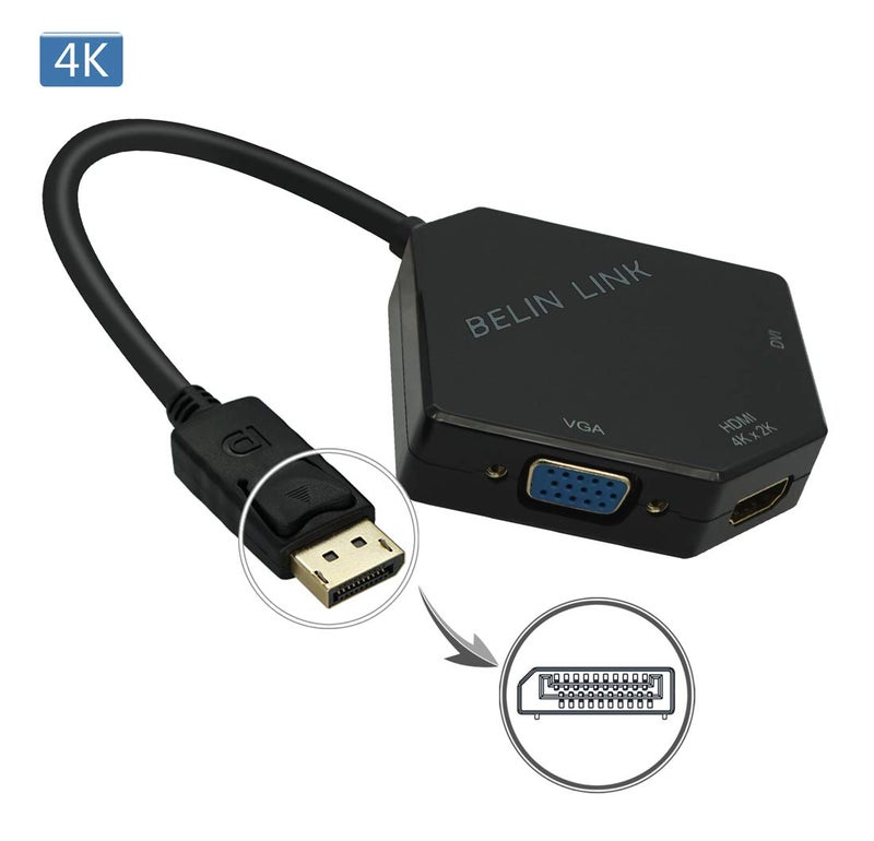 BELIN LINK DP to HDMI VGA DVI Adapter Displayport to HDMI 4K Adapter 3 in 1 Display Port to HDMI VGA DVI Converter Male to Female Gold-Plated (Diamond Shaped)â€¦ (Diamond Shaped) - Image 2